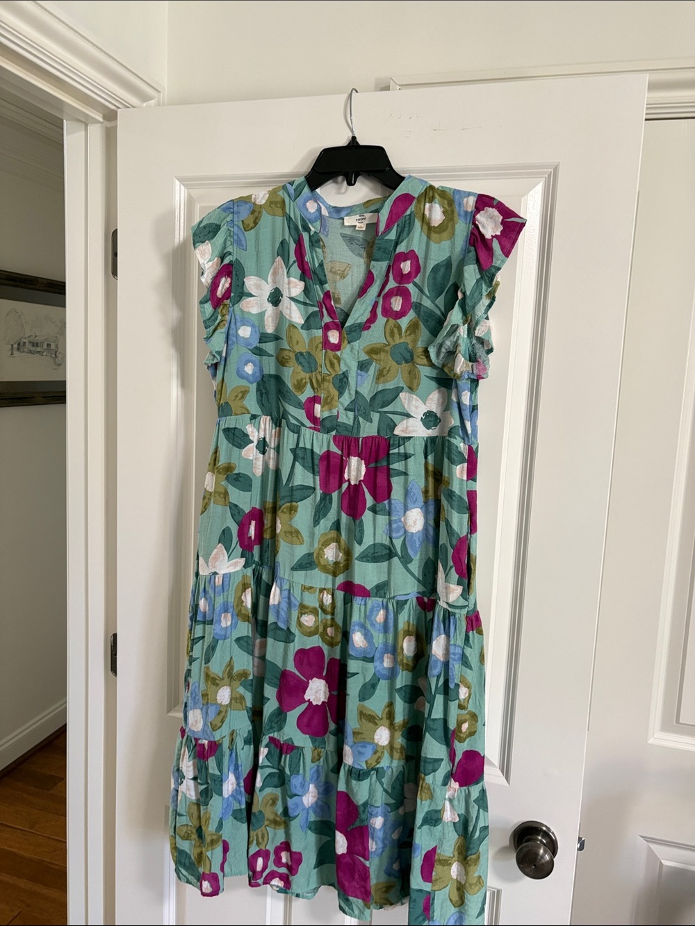 entro Teal Dress with Pink & Olive Floral Accents